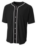 N4184 A4 Adult Short Sleeve Full Button Baseball T in Black