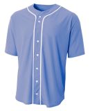 N4184 A4 Adult Short Sleeve Full Button Baseball T in Light blue