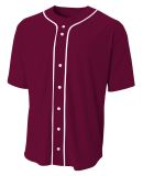 N4184 A4 Adult Short Sleeve Full Button Baseball T in Maroon