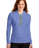 887L Anvil Ladies' Ringspun Long-Sleeve Hooded T-S in Hth blu/ neo yel