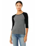 Bella 2000 Ladies Ribbed 3/4 Sleeve Baseball Tee B in Deep hthr/ black