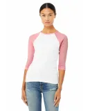 Bella 2000 Ladies Ribbed 3/4 Sleeve Baseball Tee B in White/ pink