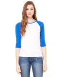 Bella 2000 Ladies Ribbed 3/4 Sleeve Baseball Tee B in White/ tr royal