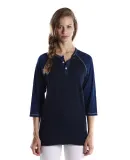 US777 US Blanks Unisex Henley Baseball Raglan in Pacific blue