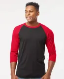 Tultex 0245TC Unisex Fine Jersey Raglan Tee in Black/ red