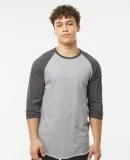 Tultex 0245TC Unisex Fine Jersey Raglan Tee in Heather grey/ heather charcoal