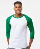 Tultex 0245TC Unisex Fine Jersey Raglan Tee in White/ kelly