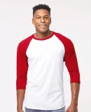 Tultex 0245TC Unisex Fine Jersey Raglan Tee in White/ red