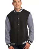 Sport-Tek Fleece Letterman Jacket ST270 Black/Vnt Hthr