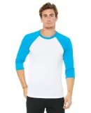 BELLA+CANVAS 3200 Unisex Baseball Tee WHITE/ NEON BLUE