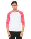 BELLA+CANVAS 3200 Unisex Baseball Tee WHITE/ NEON PINK