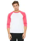 BELLA+CANVAS 3200 Unisex Baseball Tee WHITE/ NEON PINK