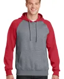 ST267 Sport-Tek® Raglan Colorblock Pullover Hoode Tr Red/Vnt He