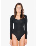 Ladies' Cotton Spandex Long Sleeve Double U-Neck Bodysuit Black