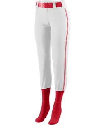 Augusta Sportswear 1249 Girls' Low Rise Collegiate Pant White/ Red/ White