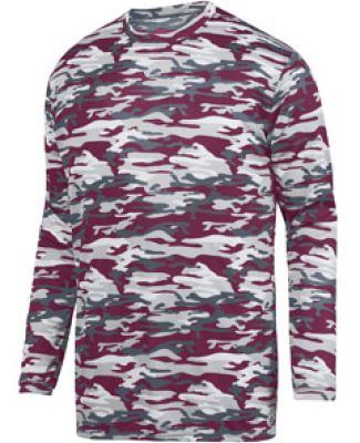 Augusta Sportswear 1808 Youth Mod Camo Long Sleeve Wicking Tee Maroon Mod