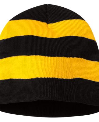 SP01 Sportsman  - Rugby Striped Knit Beanie -  Black/ Gold