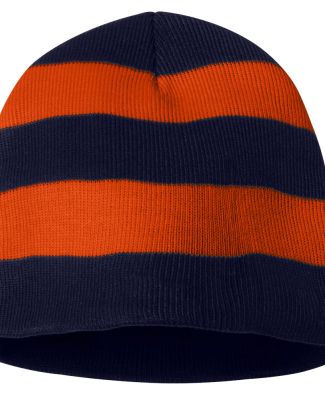 SP01 Sportsman  - Rugby Striped Knit Beanie -  Navy/ Orange