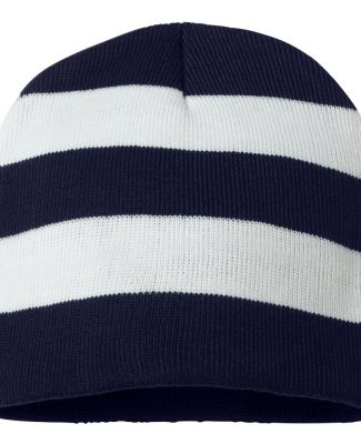 SP01 Sportsman  - Rugby Striped Knit Beanie -  Navy/ White