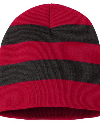 SP01 Sportsman  - Rugby Striped Knit Beanie -  Red/ Charcoal