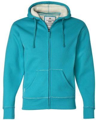 J America 8985 Full-Zip Hooded Thermal with Sherpa Lining Turqberry/ Natural