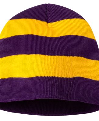 SP01 Sportsman  - Rugby Striped Knit Beanie -  Purple/ Gold