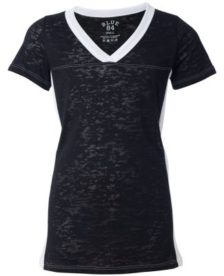 Blue 84 JBSS Juniors' Burnout V-Neck Side Stripe T-Shirt Black/ White
