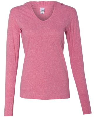 J America 8263 Ladies' Twisted Slub Jersey Hooded Pullover T-Shirt Cosmo Pink