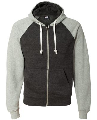 8874 J. America - Triblend Raglan Full-Zip Hooded Sweatshirt Black/ Grey Triblend