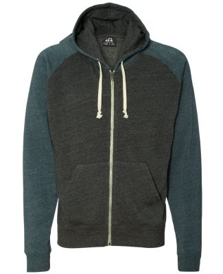 8874 J. America - Triblend Raglan Full-Zip Hooded Sweatshirt Black/ Navy Triblend