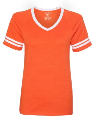 Blue 84 JTVR Juniors' Triblend V-Neck Ringer T-Shirt Orange/ White