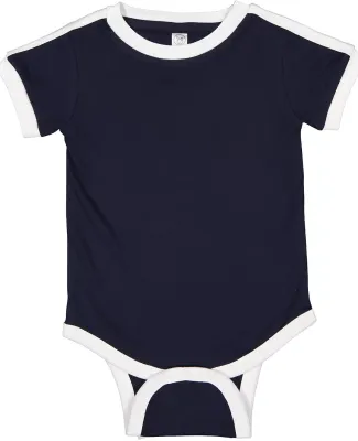 Rabbit Skins 4432 Infant Soccer Ringer Fine Jersey Bodysuit NAVY/ WHITE