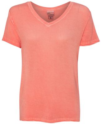 8132 J. America - Women's Oasis Wash V-Neck T-Shirt Fusion Coral