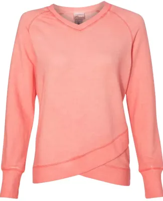 8666 J. America Women's Oasis Wash French Terry Criss Cross V-Neck Sweatshirt Fusion Coral