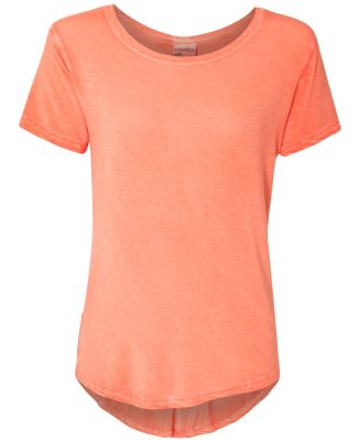 J America 8127 Women's Oasis Wash Drop Tail T-Shirt Fusion Coral
