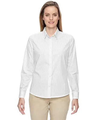 North End 77044 Ladies' Align Wrinkle-Resistant Cotton Blend Dobby Vertical Striped Shirt WHITE