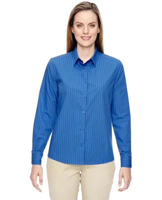 North End 77044 Ladies' Align Wrinkle-Resistant Cotton Blend Dobby Vertical Striped Shirt DEEP BLUE
