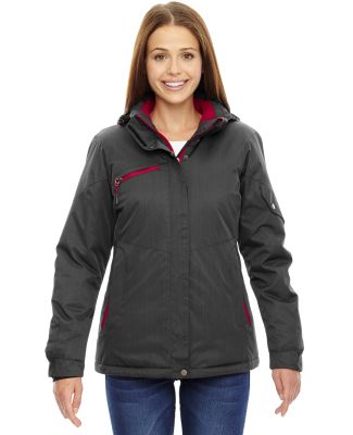 North End 78209 Ladies' Rivet Textured Twill Insulated Jacket CARBON/ CL RED