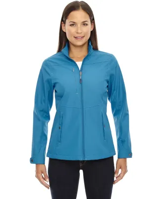 North End 78212 Ladies' Forecast Three-Layer Light Bonded Travel Soft Shell Jacket BLUE ASH