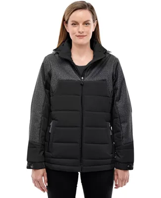 North End 78232 Ladies' Excursion Meridian Insulated Jacket with Mélange Print BLK/ DK GRP HTH