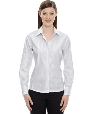 78674 North End Sport Blue Boardwalk Ladies' Wrinkle-Free 2-Ply 80's Cotton Striped Taped Shirt WHITE