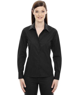 78674 North End Sport Blue Boardwalk Ladies' Wrinkle-Free 2-Ply 80's Cotton Striped Taped Shirt BLACK