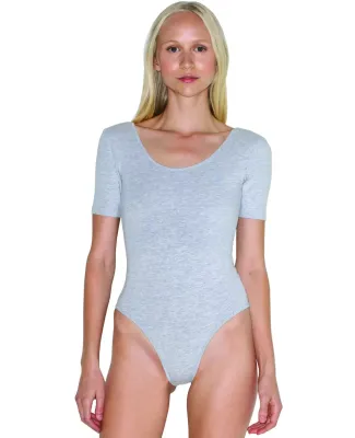 Ladies' Cotton Spandex Short Sleeve Double U-Neck Bodysuit Heather Grey