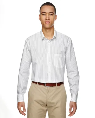 North End 87044 Men's Align Wrinkle-Resistant Cotton Blend Dobby Vertical Striped Shirt WHITE