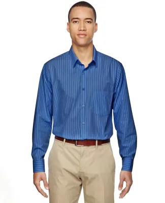 North End 87044 Men's Align Wrinkle-Resistant Cotton Blend Dobby Vertical Striped Shirt DEEP BLUE