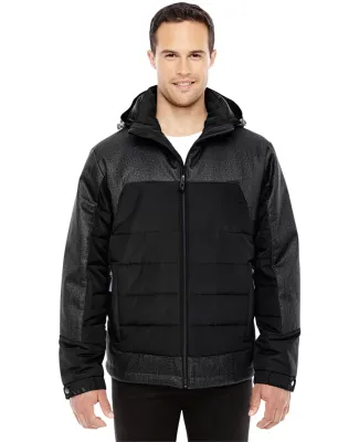 North End 88232 Men's Excursion Meridian Insulated Jacket with Mélange Print BLK/ DK GRP HTH