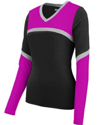 Augusta Sportswear 9211 Girls' Cheerflex Rise Up Shell Black/ Power Pink/ Metallic Silver