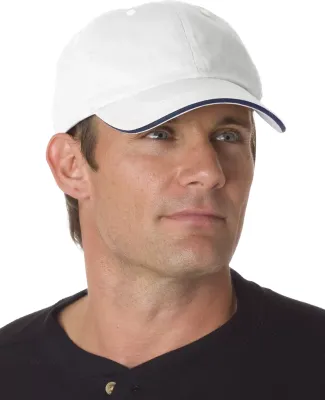 Bayside BA3617 Washed Cotton Unstructured Sandwich Cap WHITE/ NAVY