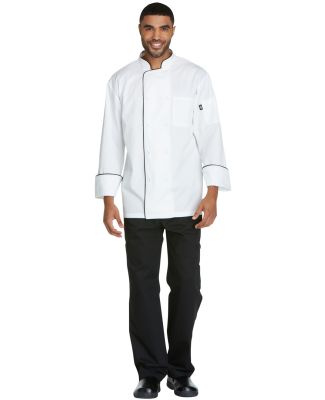 Dickies DC411 Unisex Cool Breeze Chef Coat with Piping WHITE/ BLACK