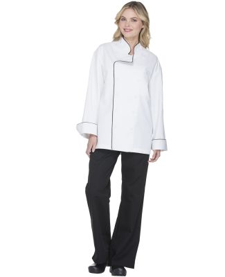 Dickies DC42B Unisex Executive Chef Coat with Piping WHITE/ BLACK